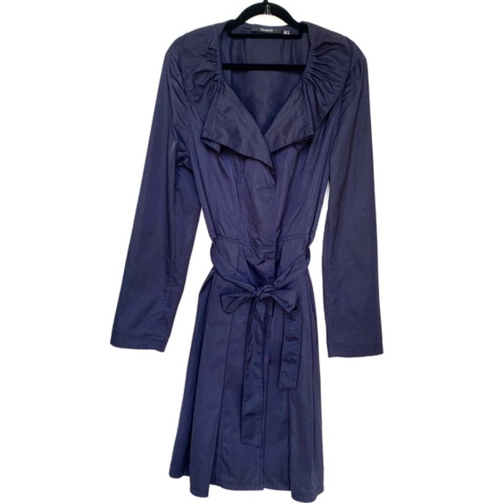 Tahari Opa Parka Navy Trench Rain Coat Jacket L